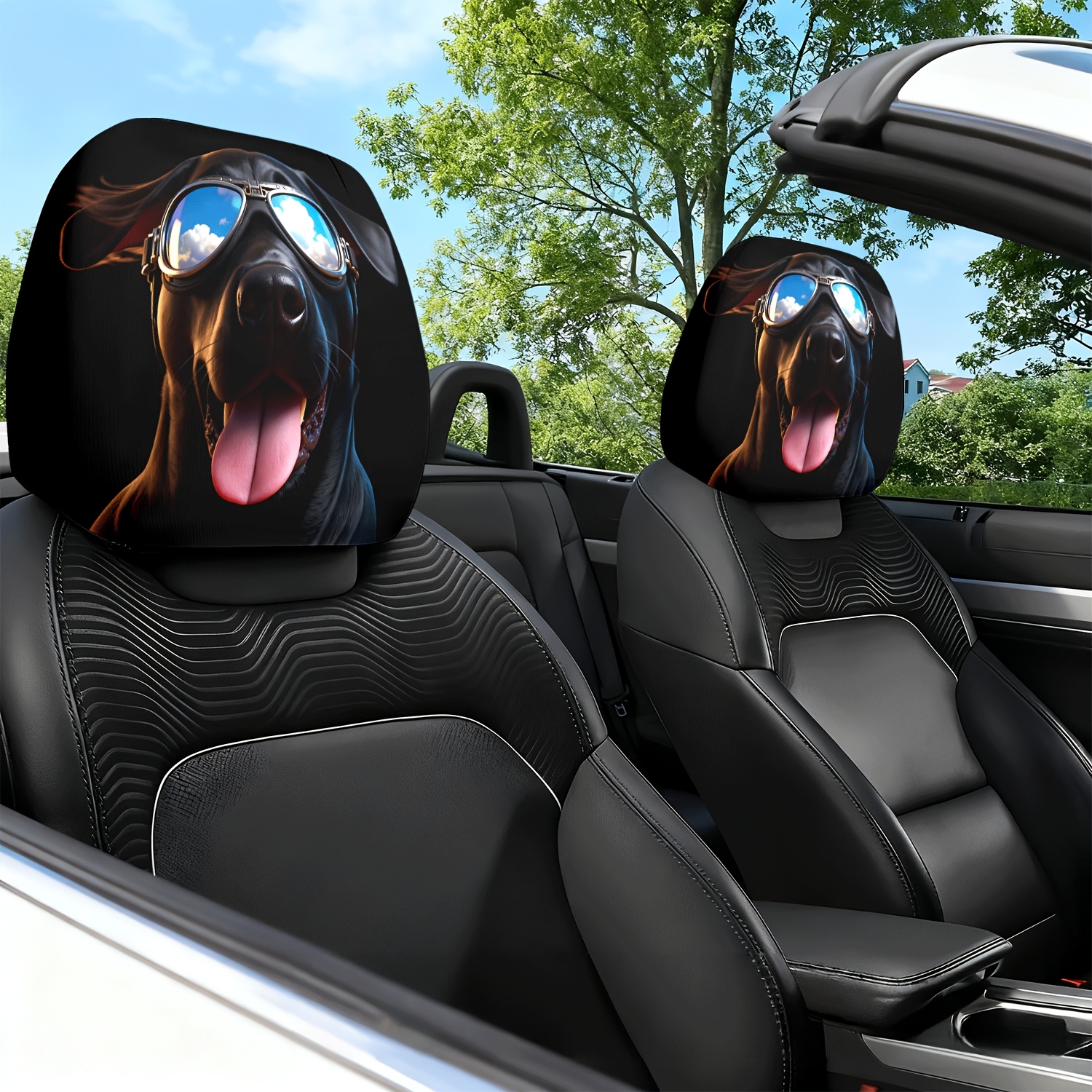 Interior Design Concept - 2pcs Car Headrest Cover Dog Glasses