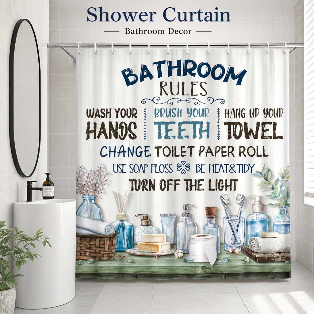 Bathroom Rules Shower Curtain  - Interior Design Rules reseña y precio