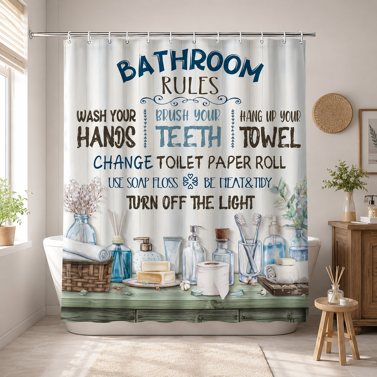 Bathroom Rules Shower Curtain  - Interior Design Rules reseña y precio
